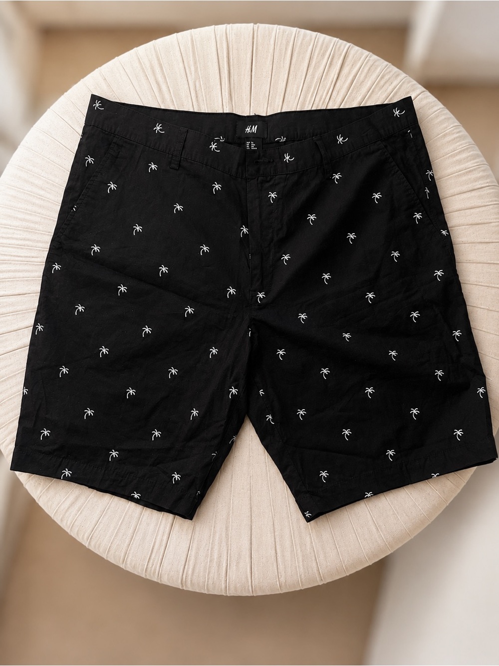 H&M Black Shorts with White Palm Embroidery